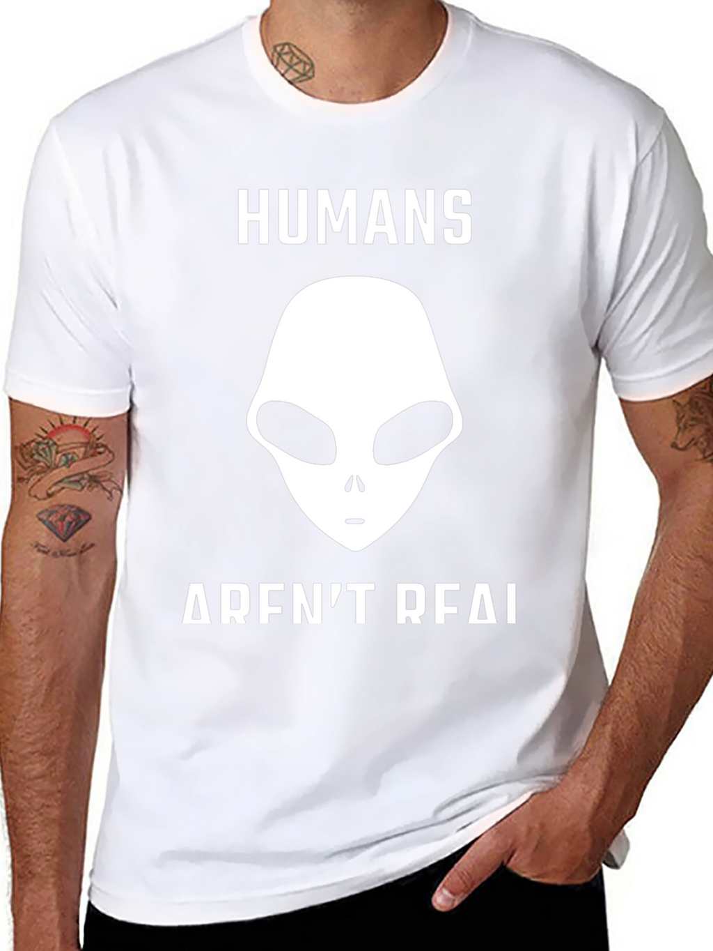 Humans Arent Real Alien Graphic T-Shirt - Conspiracy Tee