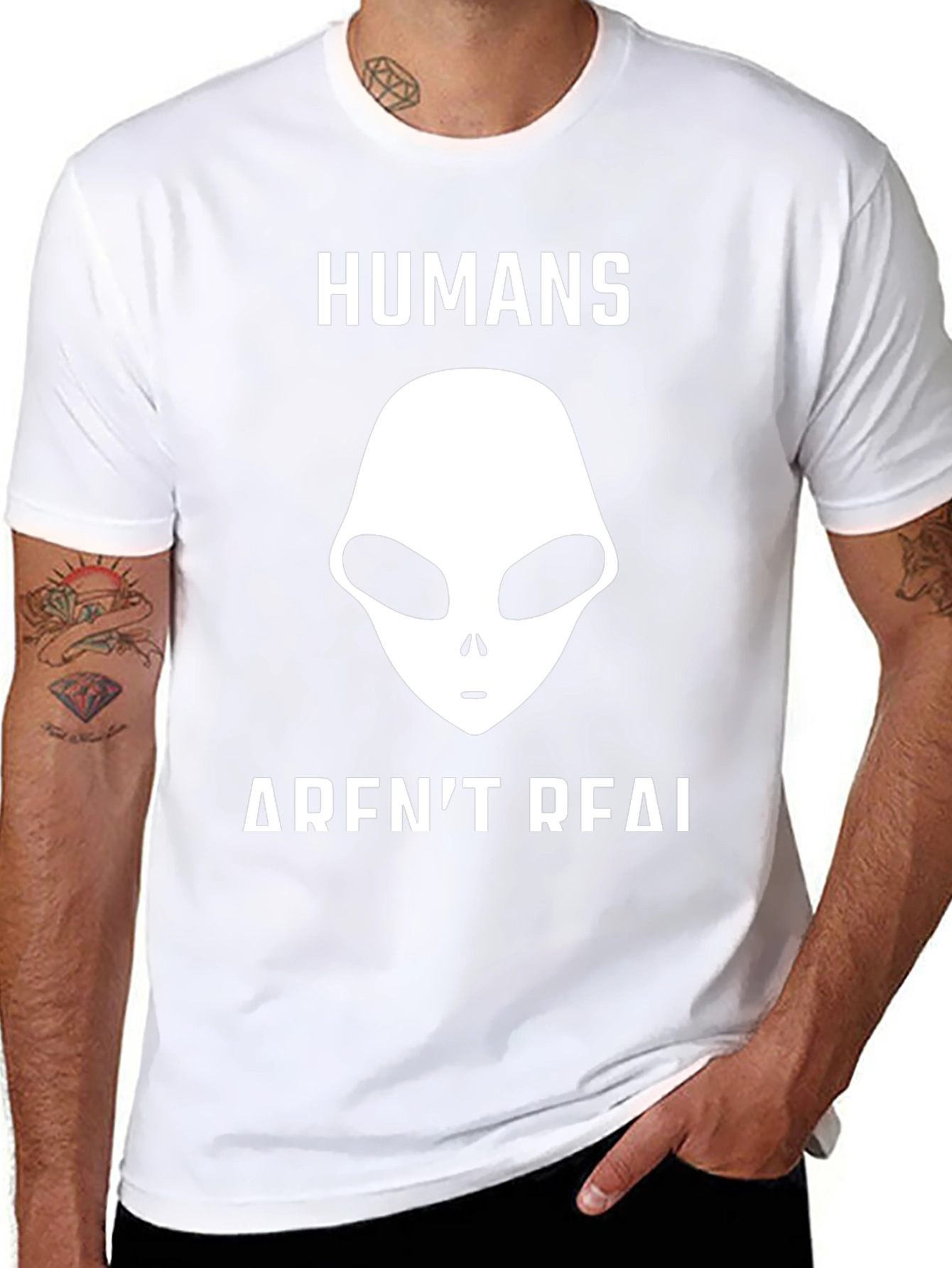 Humans Arent Real Alien Graphic T-Shirt - Conspiracy Tee