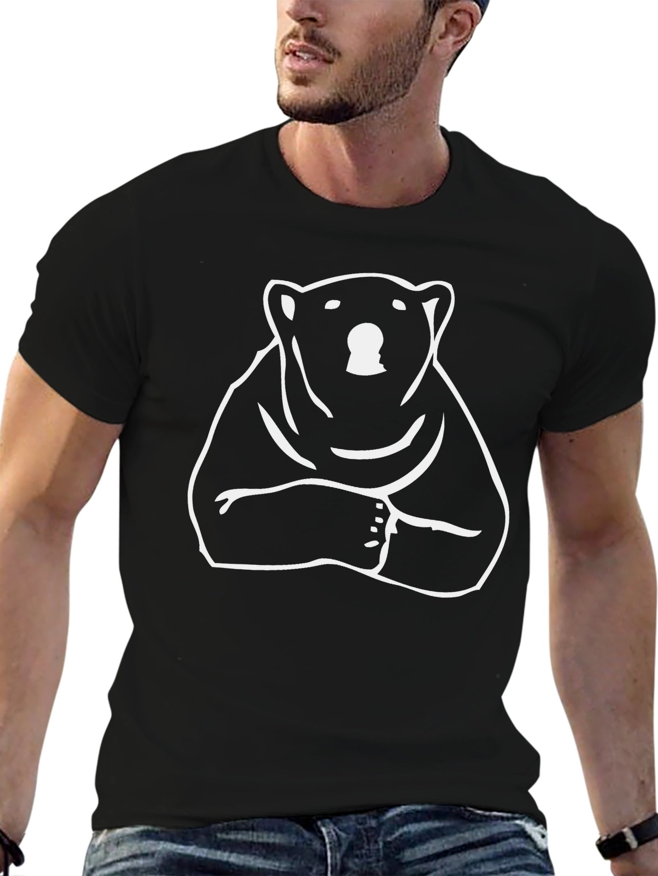 Cool Bear Graphic Tee - Black Cotton Blend T-Shirt