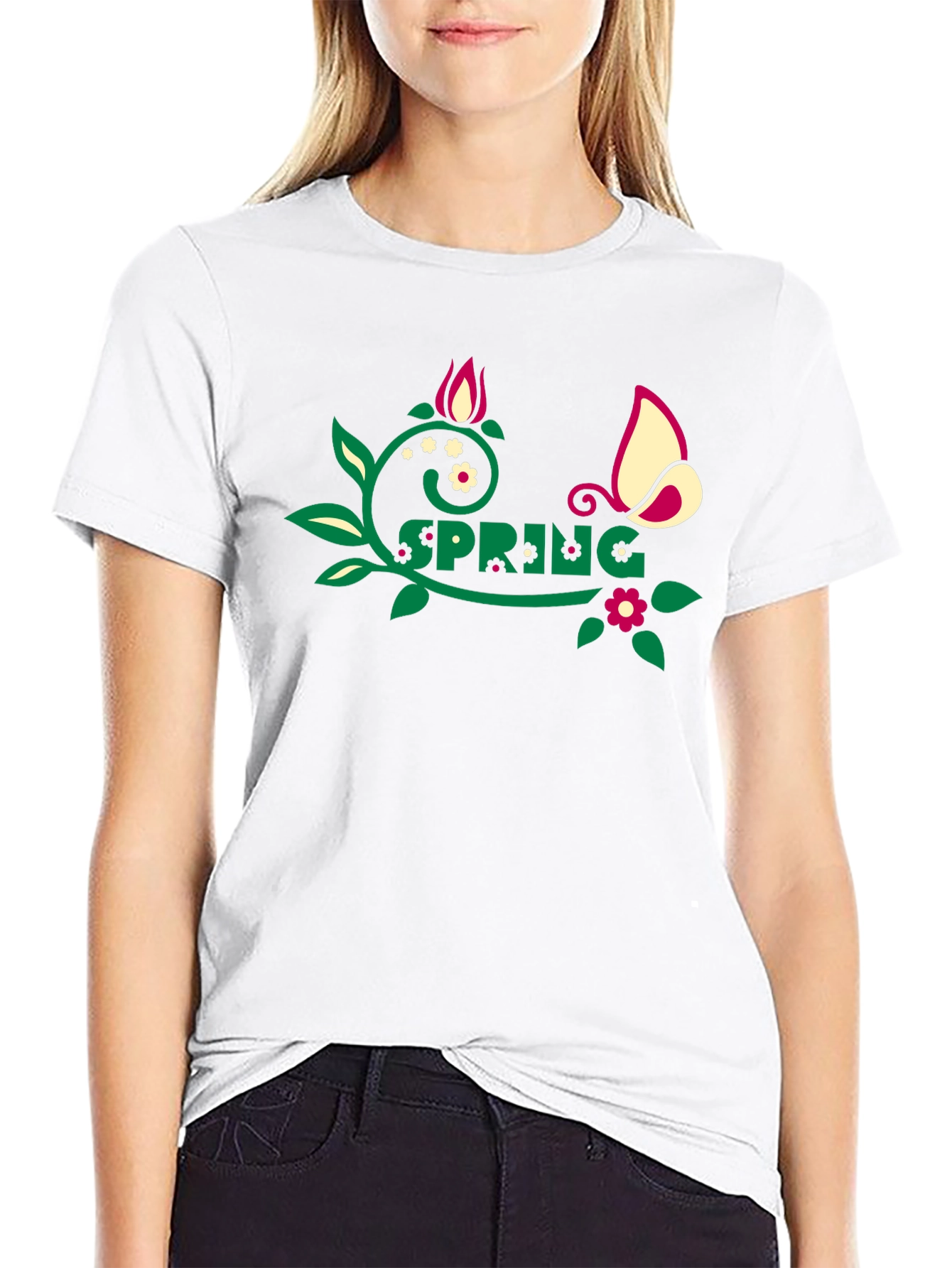 Spring Graphic Tee - Floral Butterfly Design