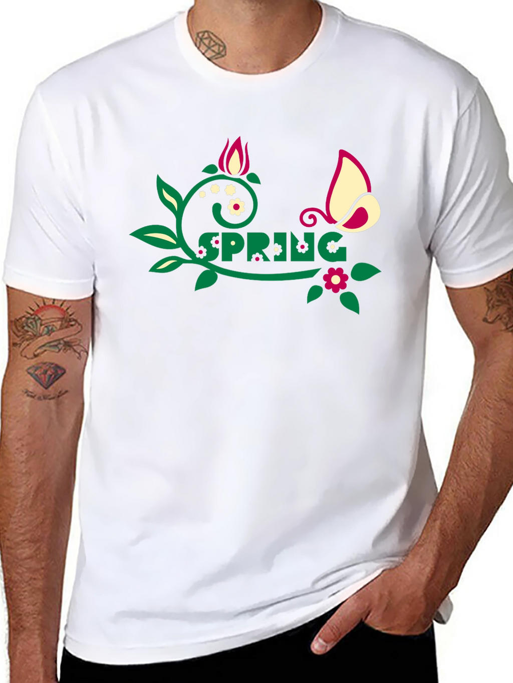 Spring Graphic Tee - Floral Butterfly Design