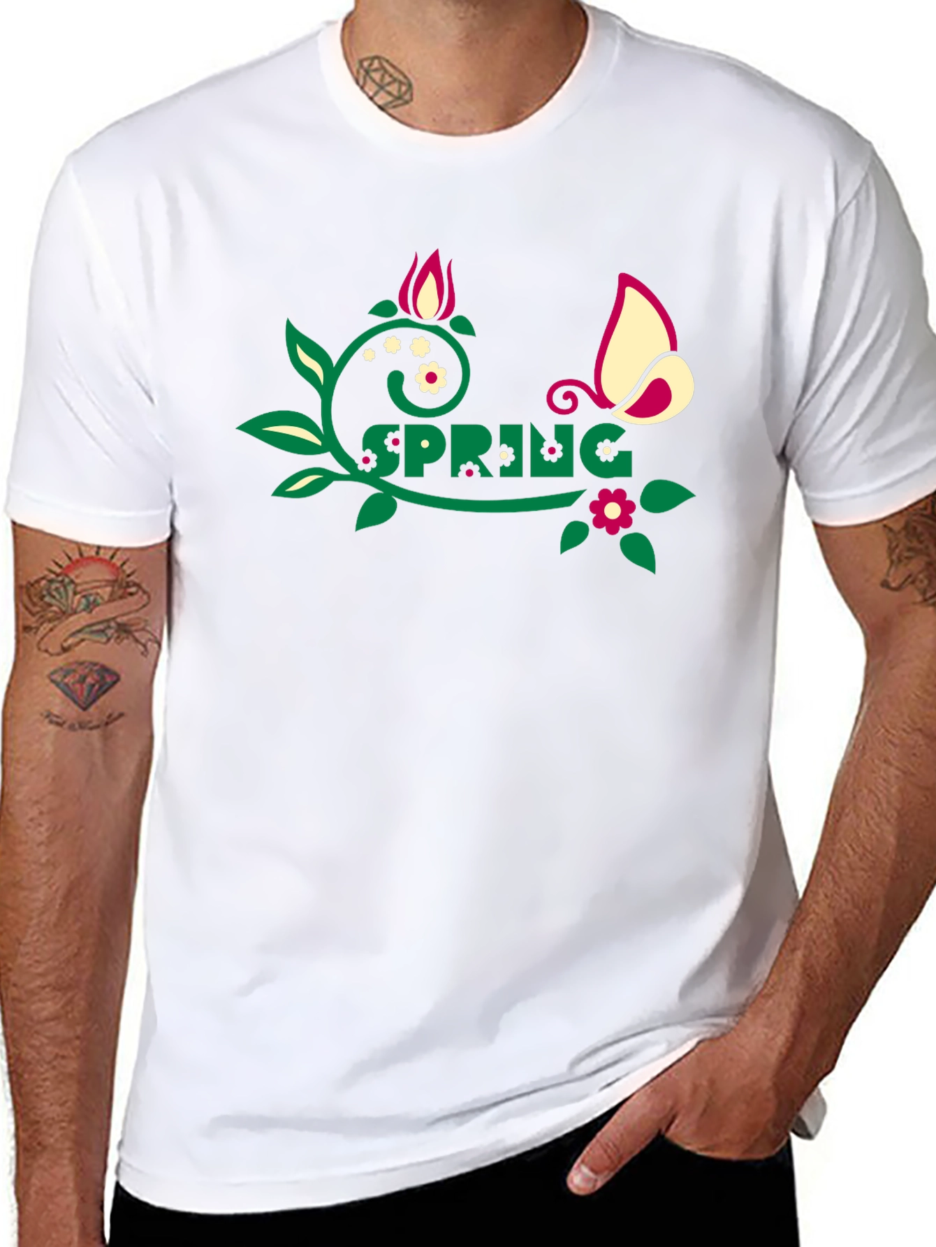 Spring Graphic Tee - Floral Butterfly Design