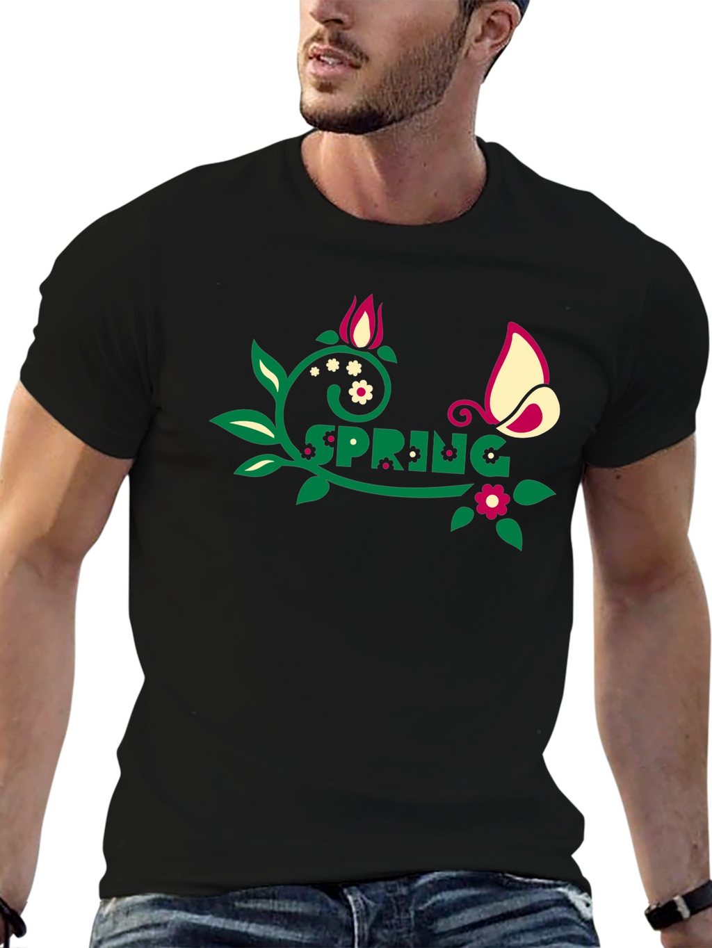 Spring Graphic Tee - Floral Butterfly Design