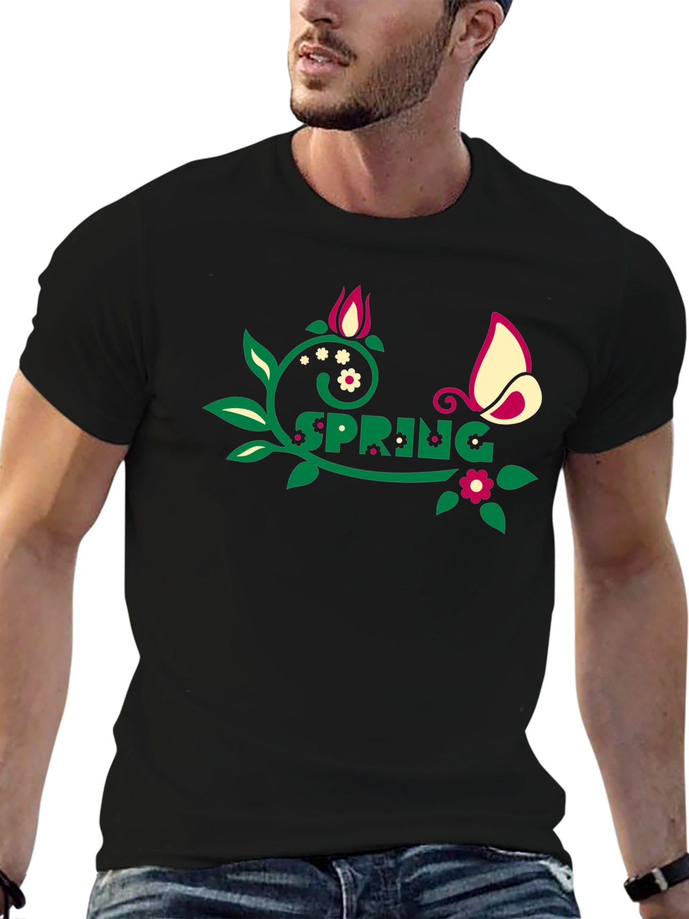 Spring Graphic Tee - Floral Butterfly Design