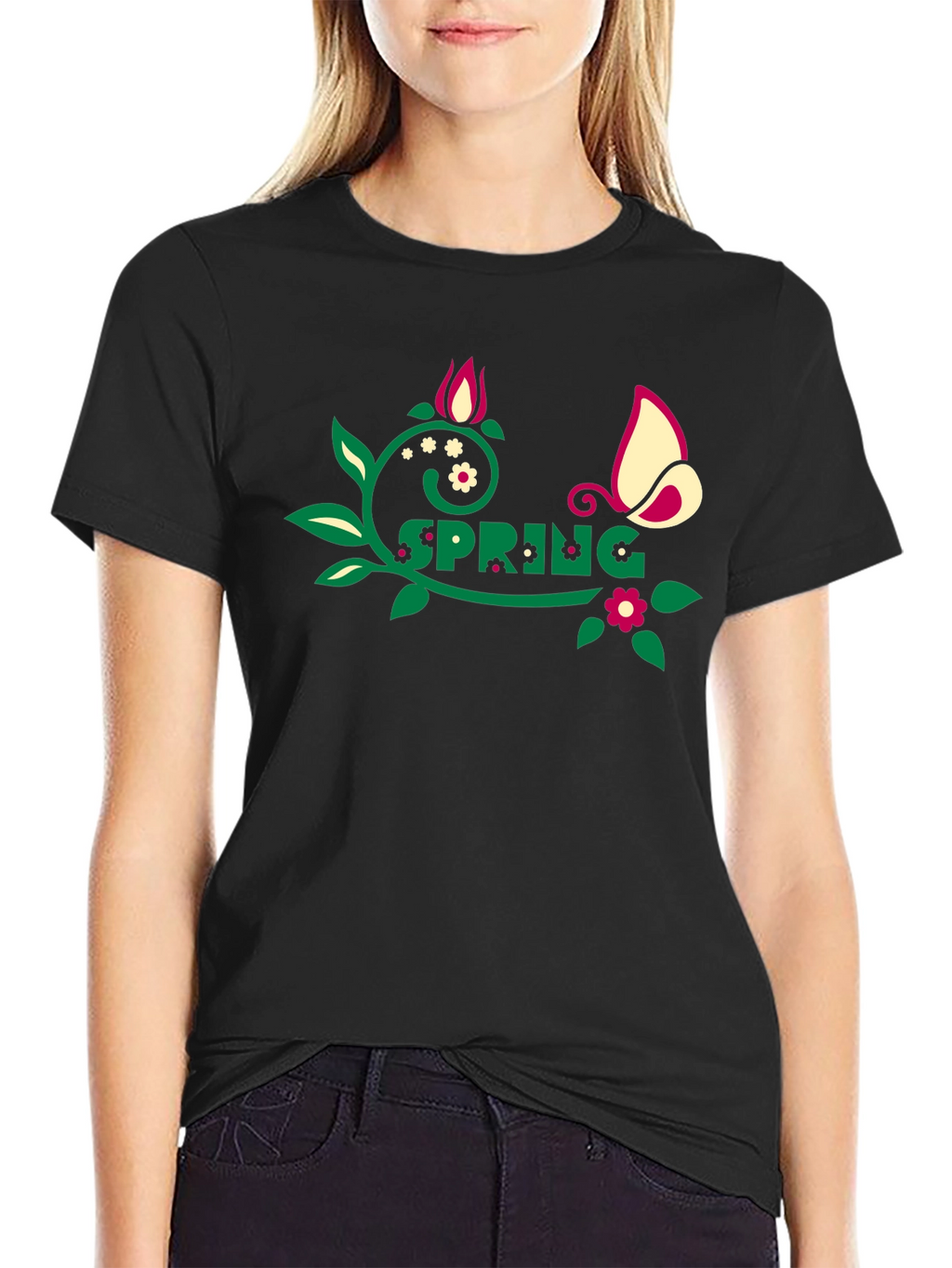 Spring Graphic Tee - Floral Butterfly Design