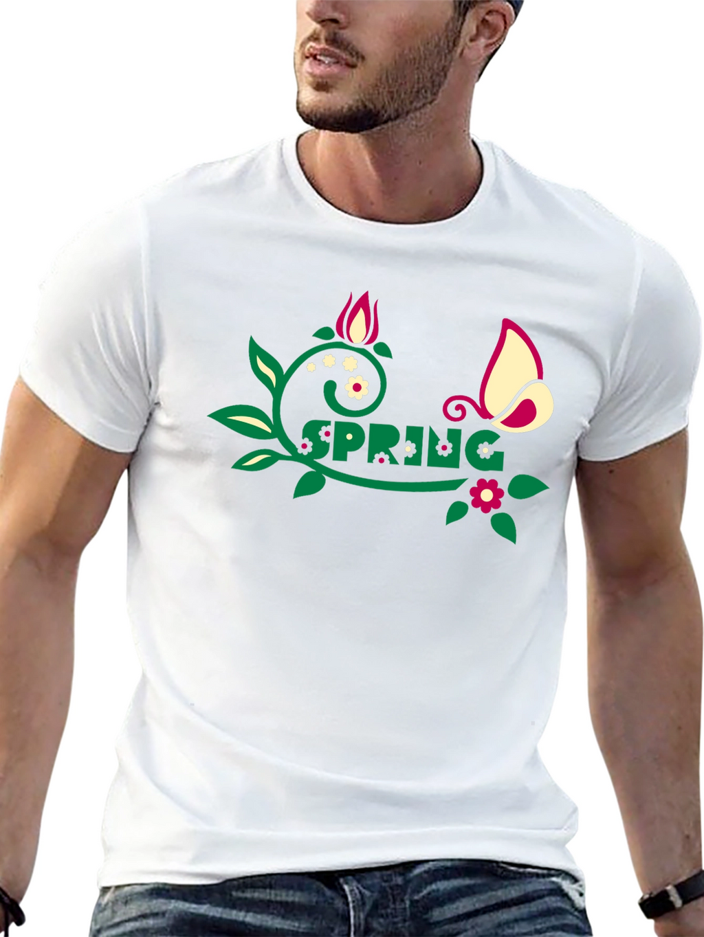 Spring Graphic Tee - Floral Butterfly Design