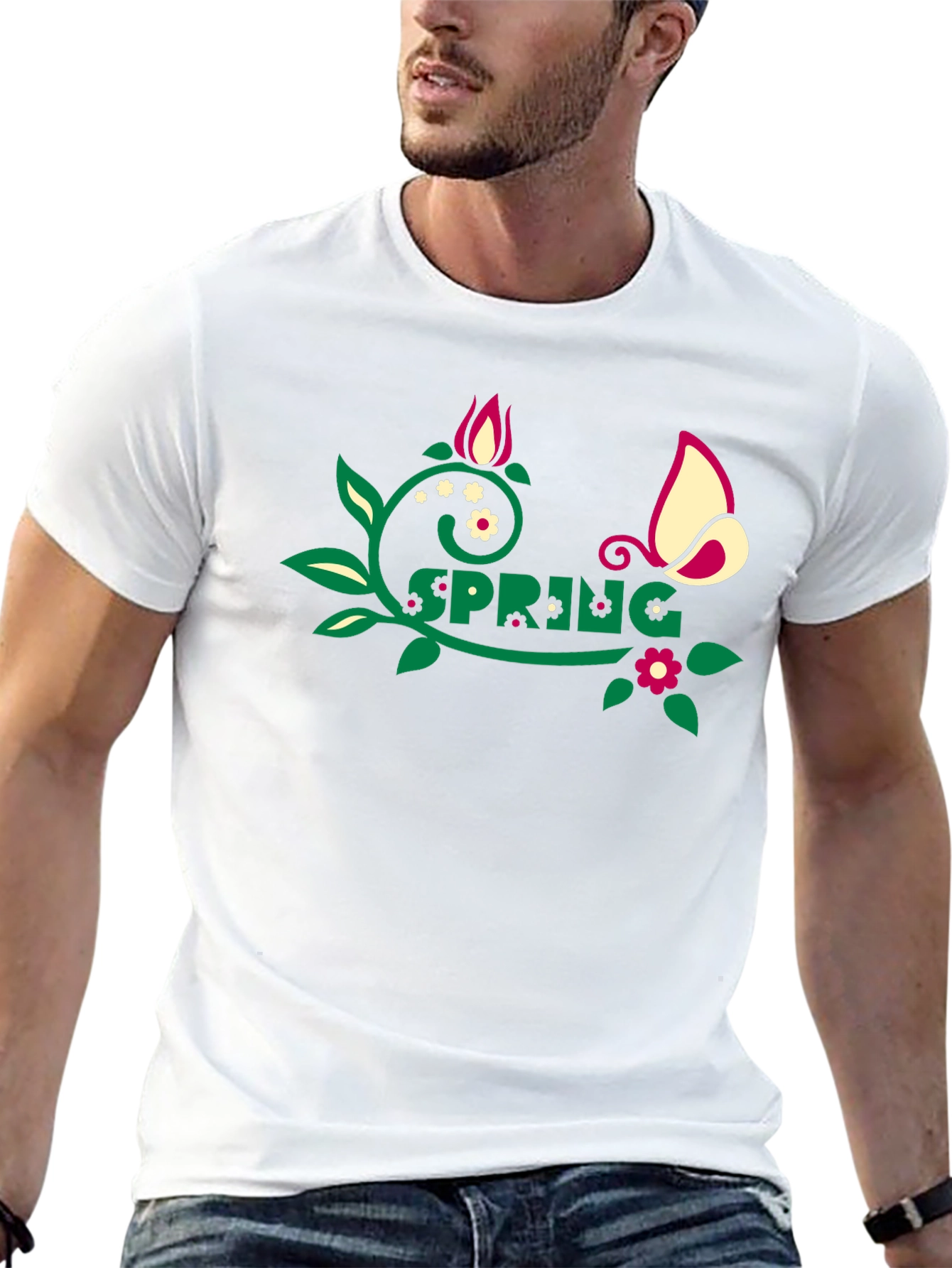 Spring Graphic Tee - Floral Butterfly Design