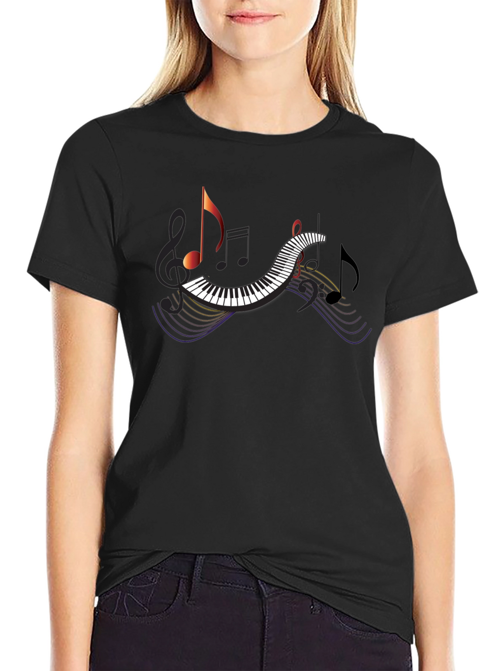 Musical Note Piano T-Shirt - Black