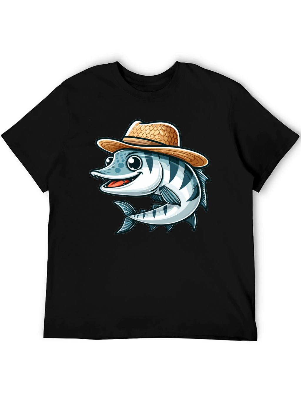 Cartoon Fish with Straw Hat T-Shirt