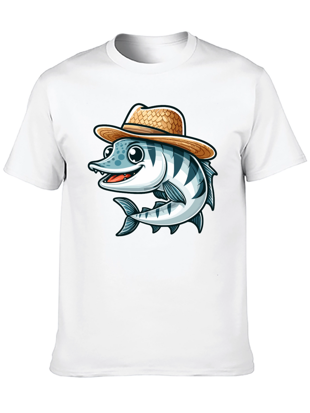Cartoon Fish with Straw Hat T-Shirt