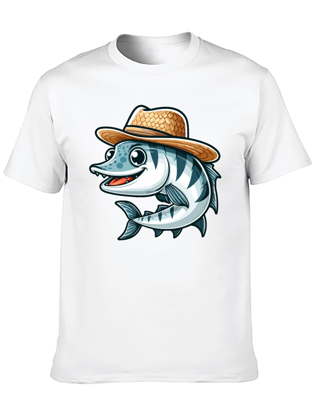 Cartoon Fish with Straw Hat T-Shirt