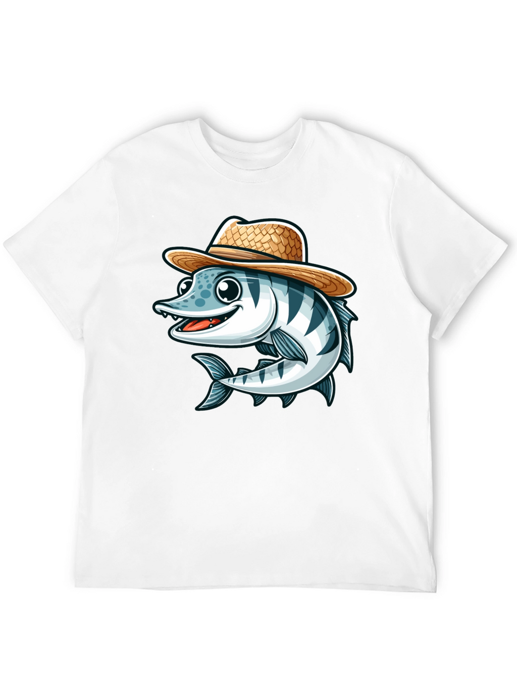 Cartoon Fish with Straw Hat T-Shirt
