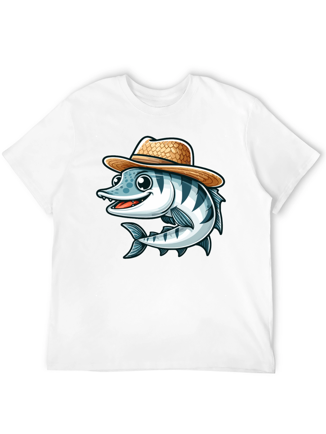 Cartoon Fish with Straw Hat T-Shirt