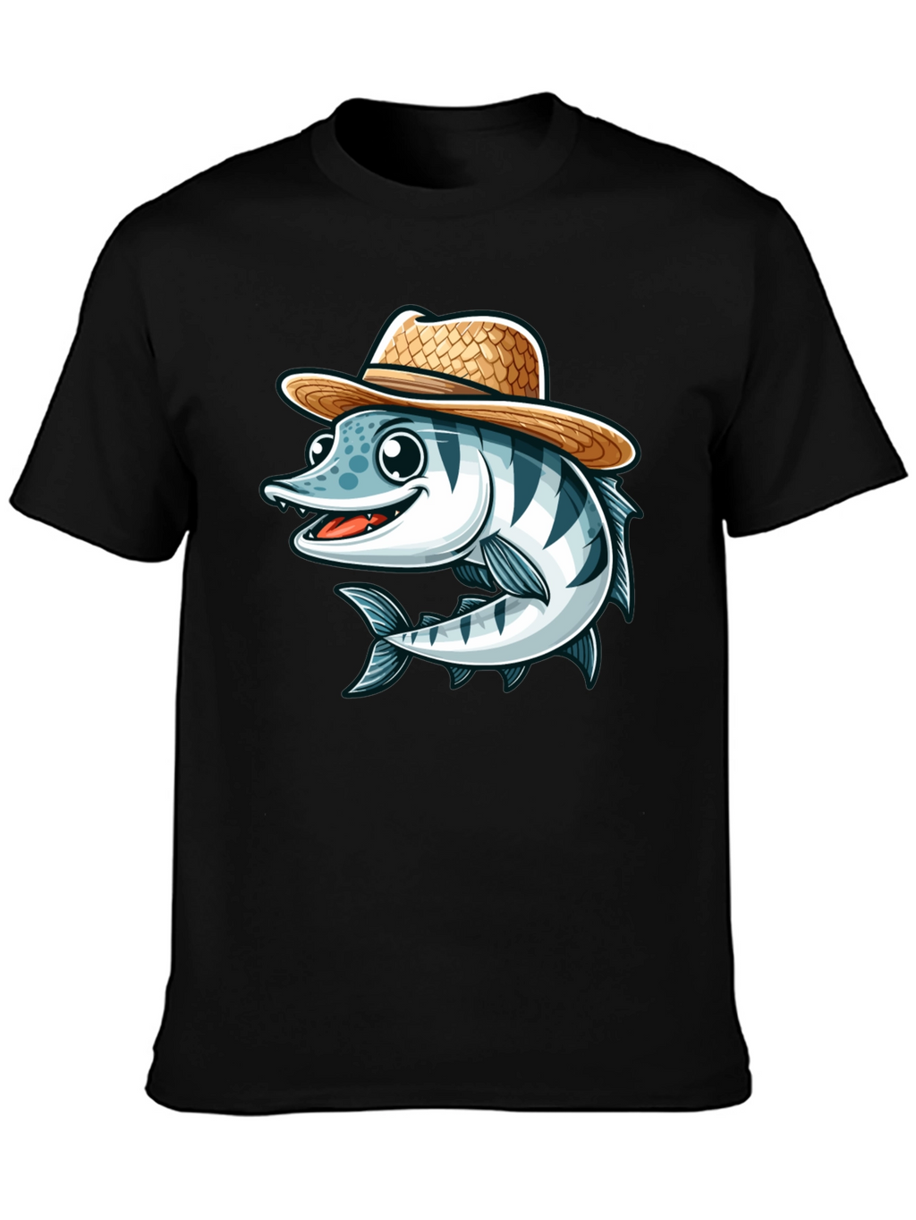 Cartoon Fish with Straw Hat T-Shirt