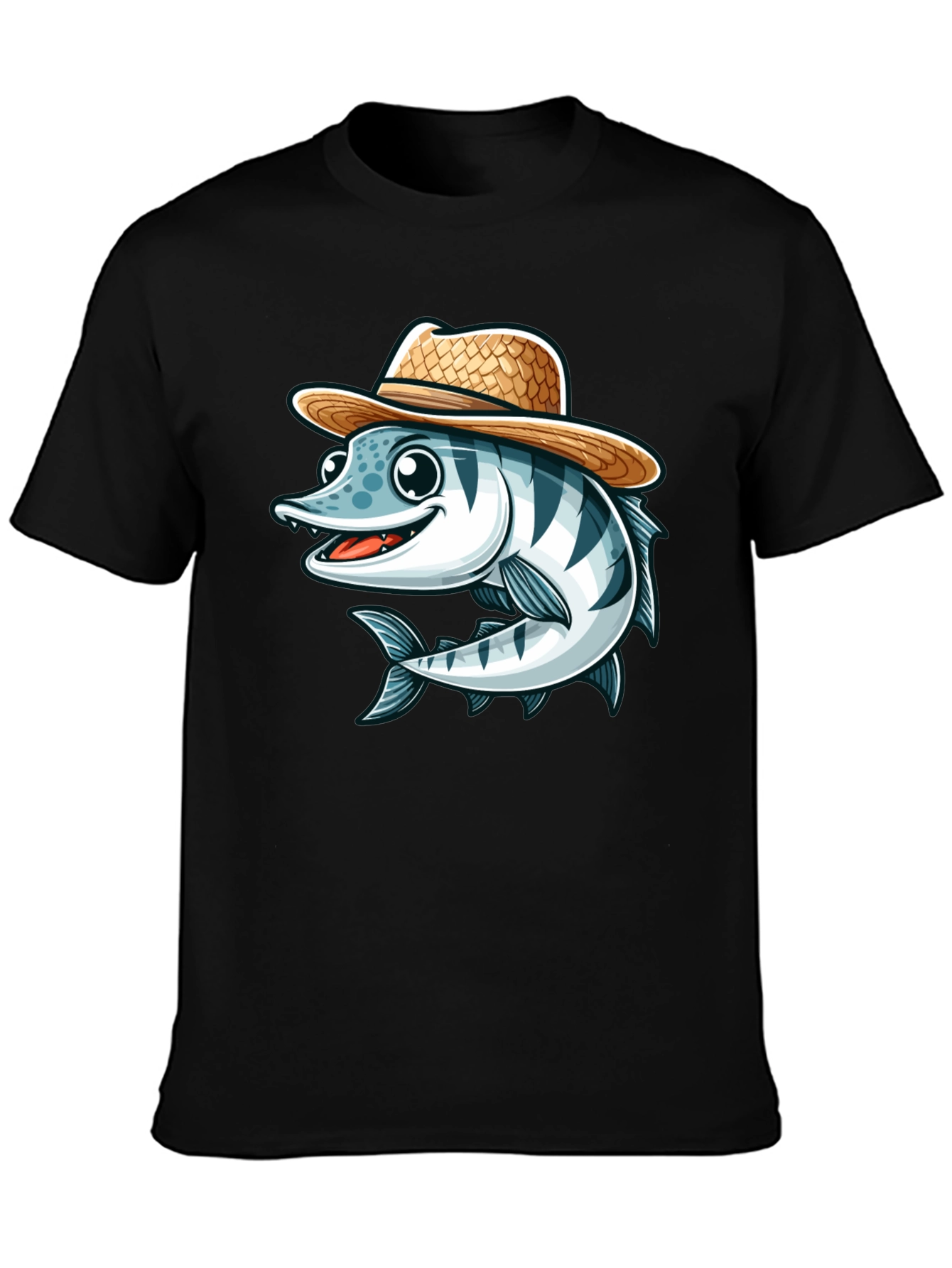 Cartoon Fish with Straw Hat T-Shirt