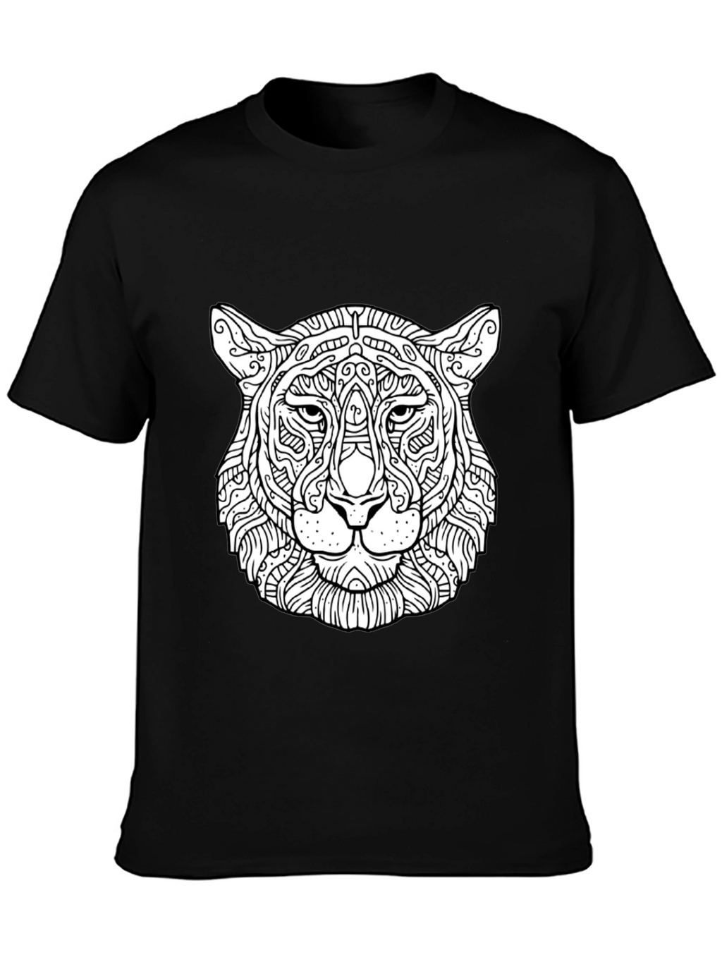 Abstract Tiger Head Graphic Black T-Shirt