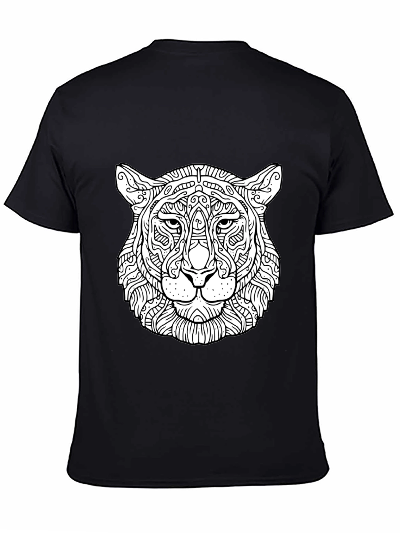 Abstract Tiger Head Graphic Black T-Shirt