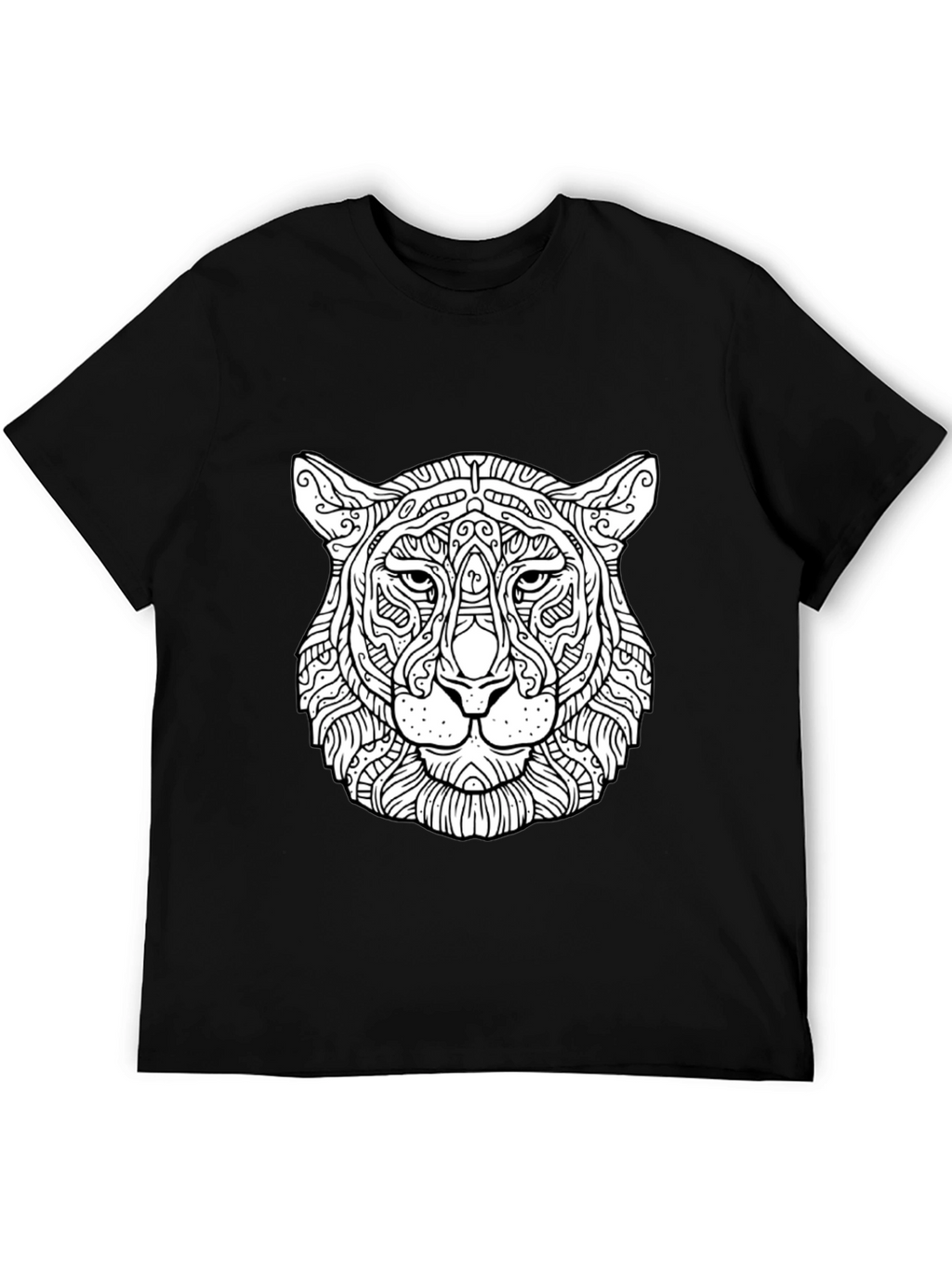 Abstract Tiger Head Graphic Black T-Shirt