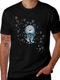 Cute Jellyfish Heart Graphic Black T-Shirt