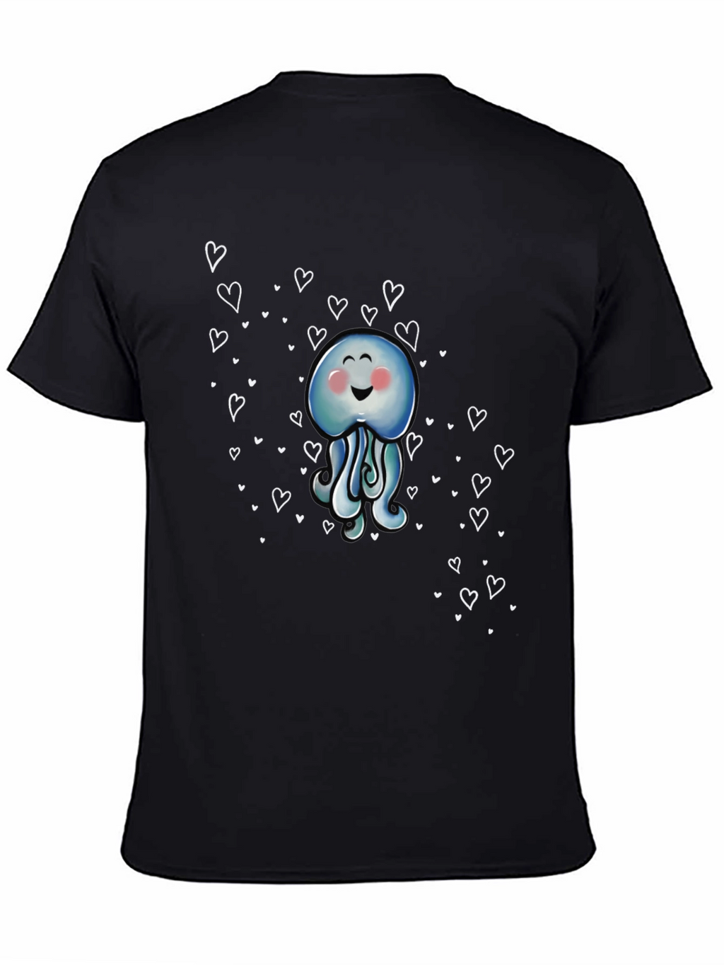 Cute Jellyfish Heart Graphic Black T-Shirt