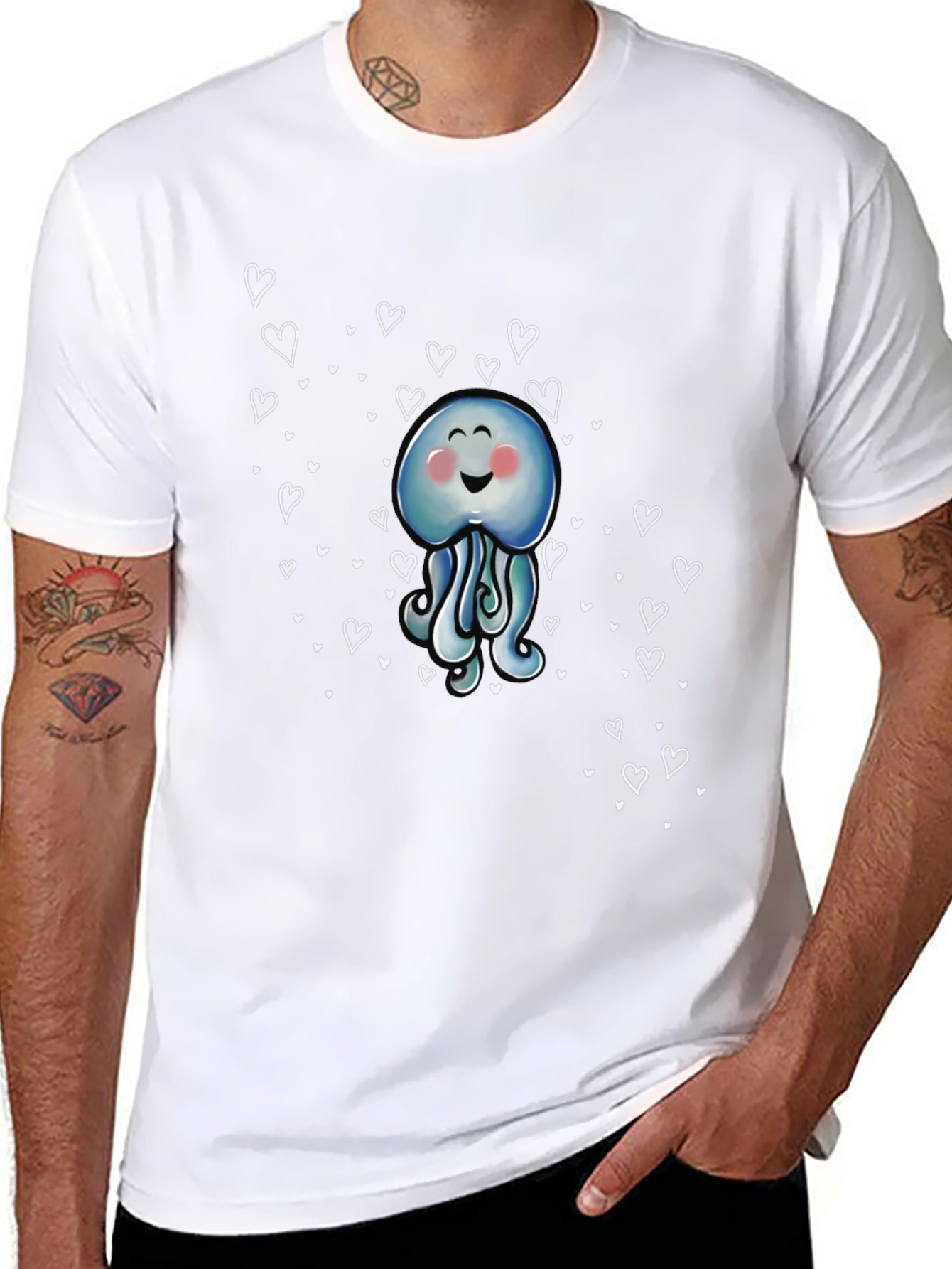 Cute Jellyfish Heart Graphic Black T-Shirt
