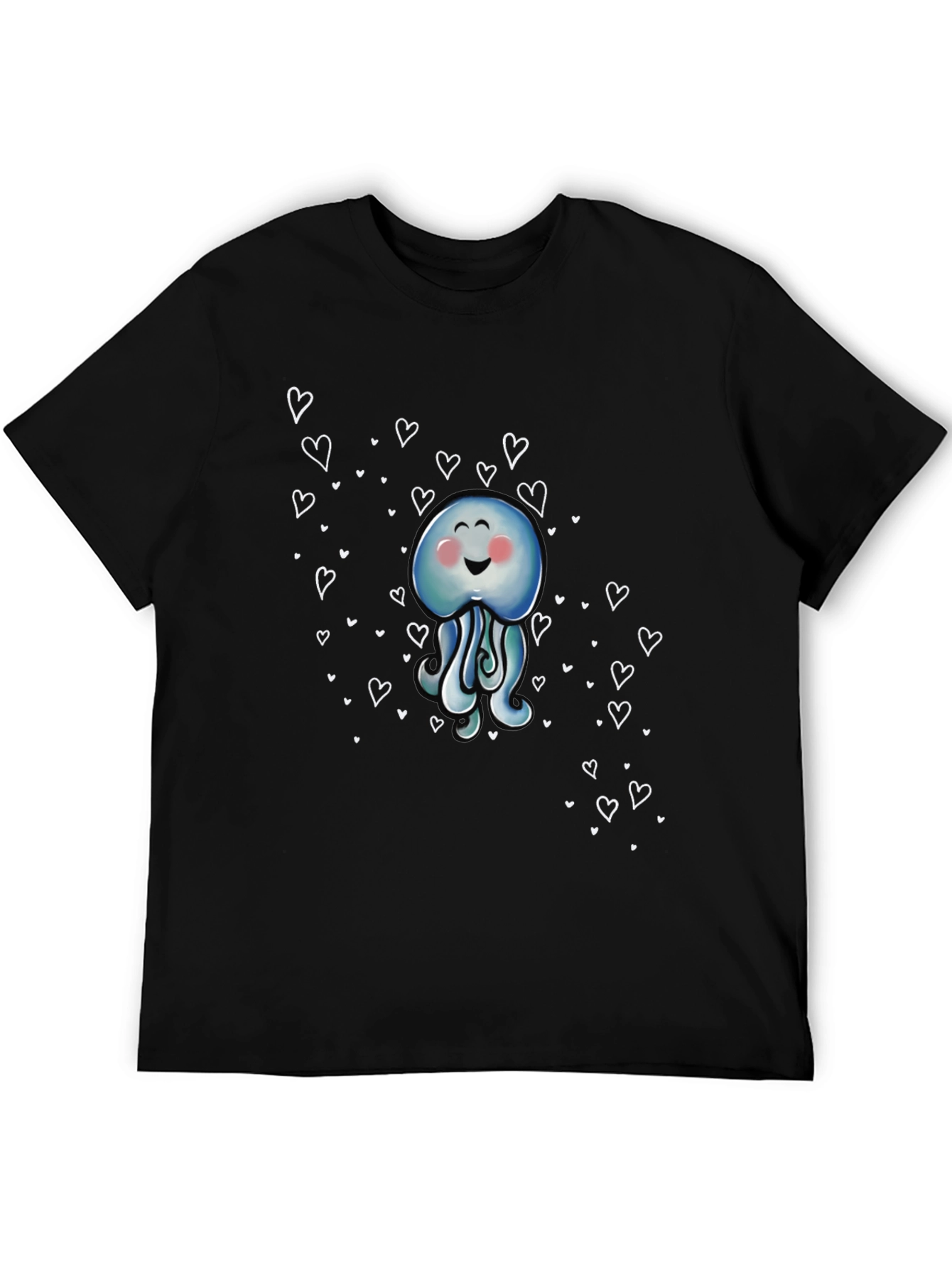 Cute Jellyfish Heart Graphic Black T-Shirt