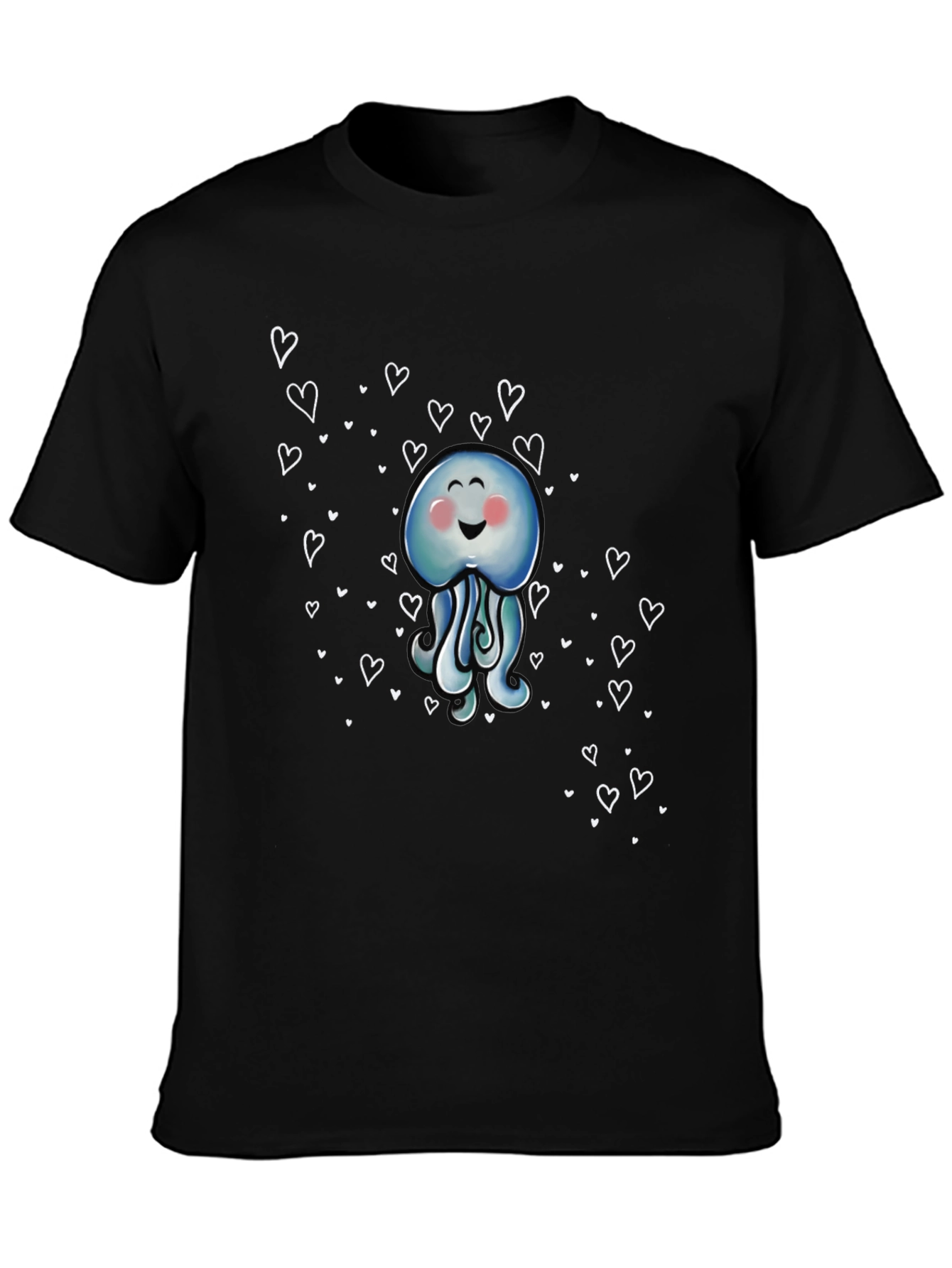 Cute Jellyfish Heart Graphic Black T-Shirt