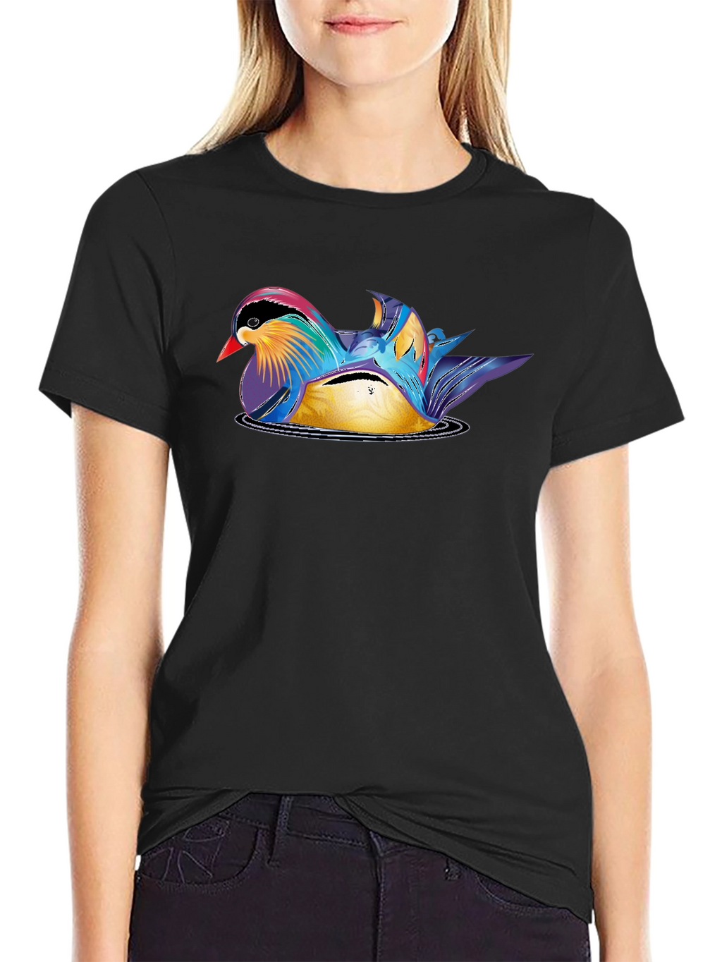 Mandarin Duck Graphic Tee - Stylish Mens Black T-Shirt