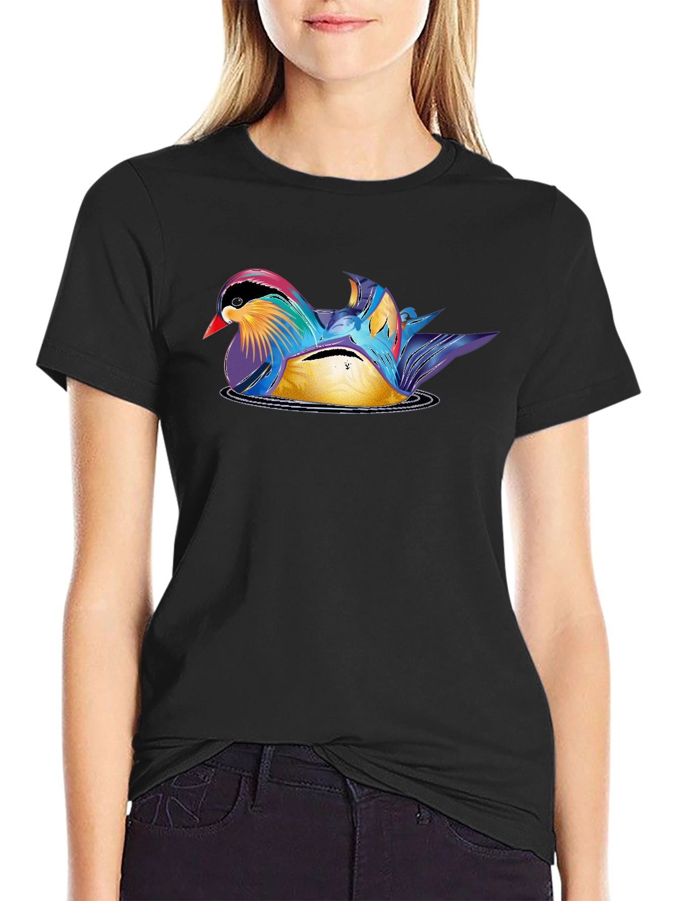 Mandarin Duck Graphic Tee - Stylish Mens Black T-Shirt