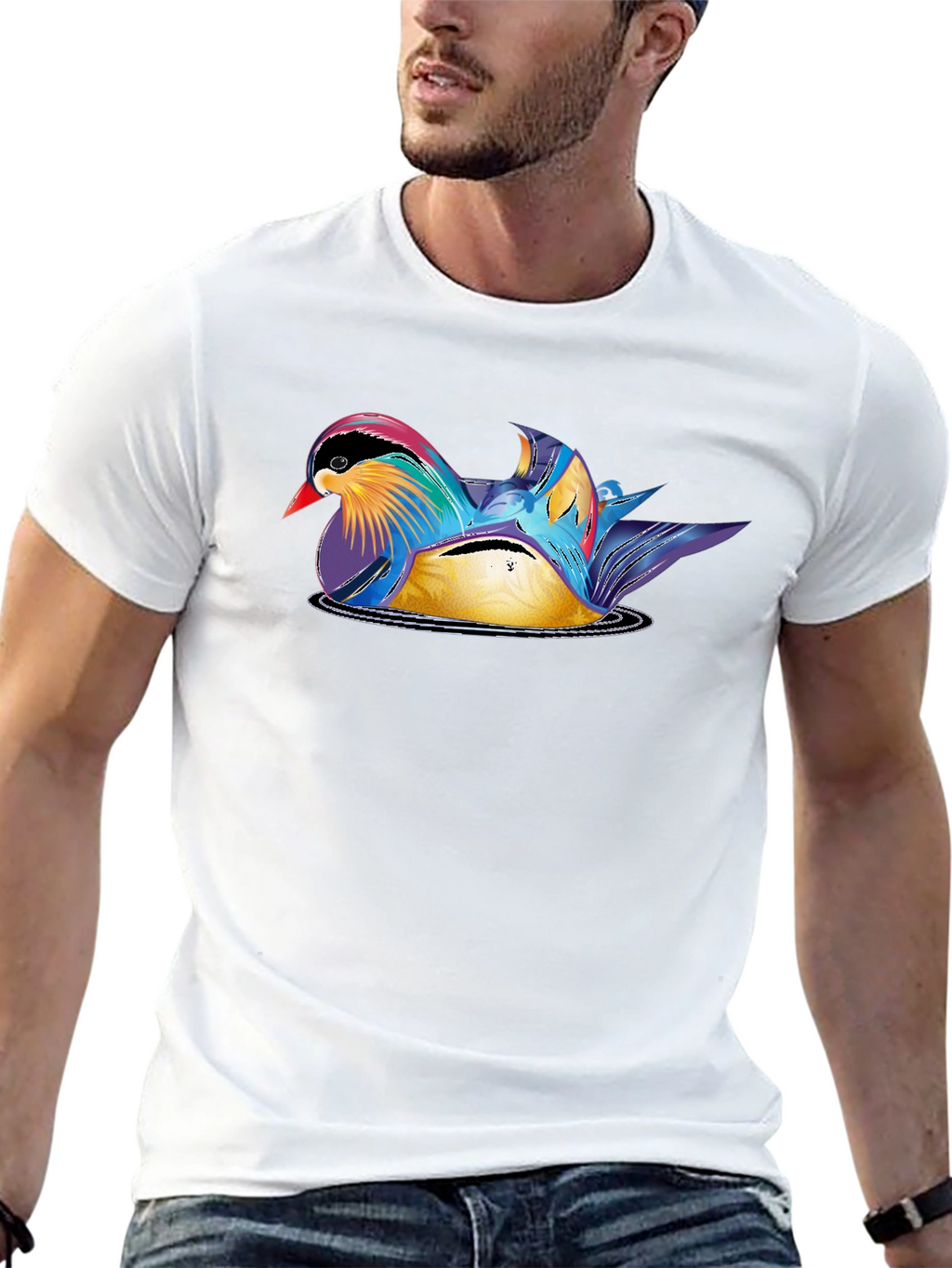 Mandarin Duck Graphic Tee - Stylish Mens Black T-Shirt