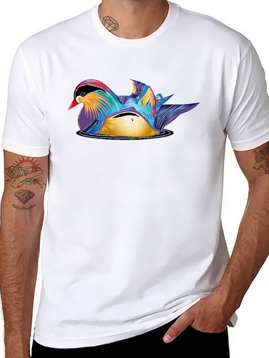 Mandarin Duck Graphic Tee - Stylish Mens Black T-Shirt