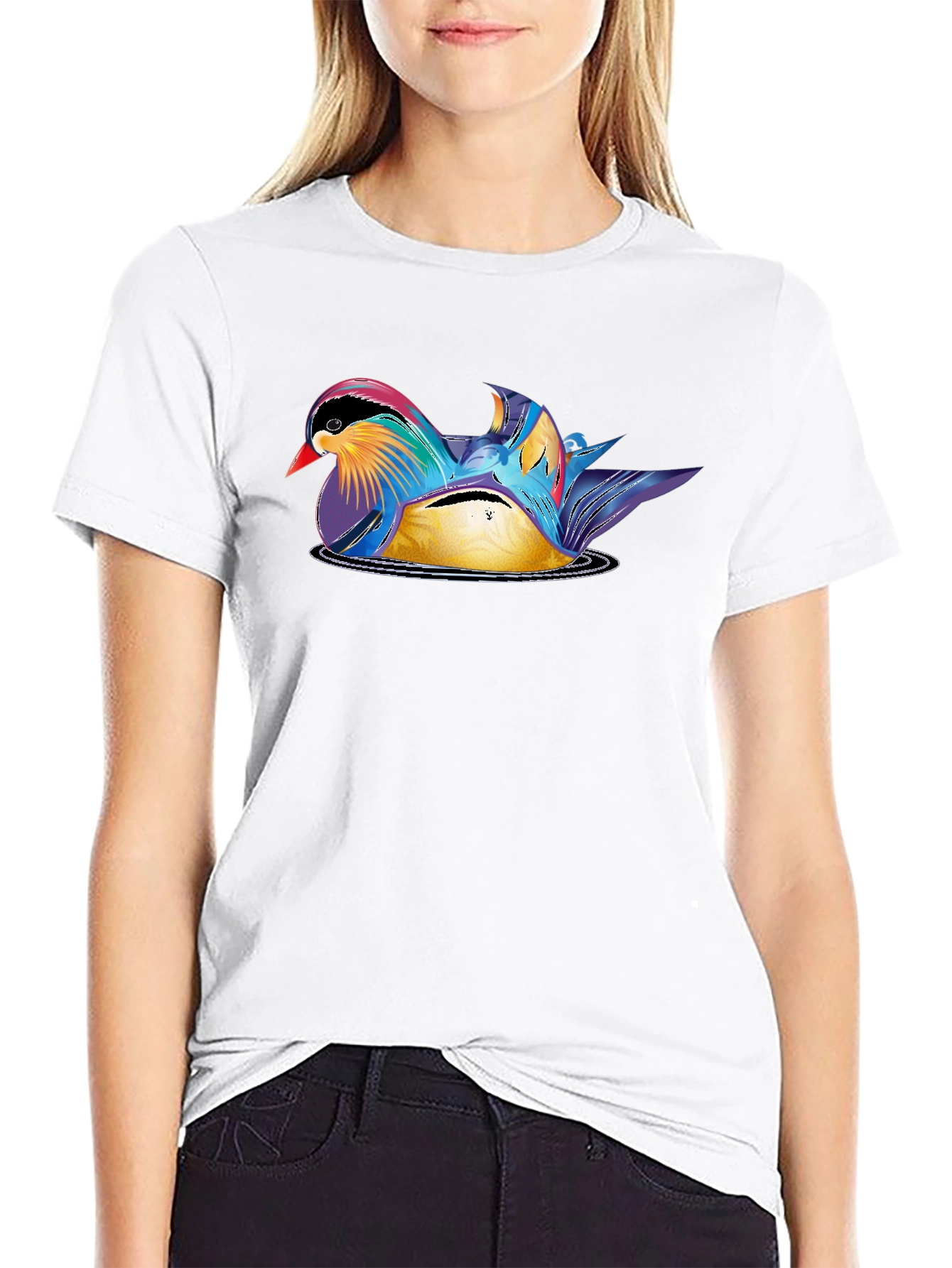 Mandarin Duck Graphic Tee - Stylish Mens Black T-Shirt