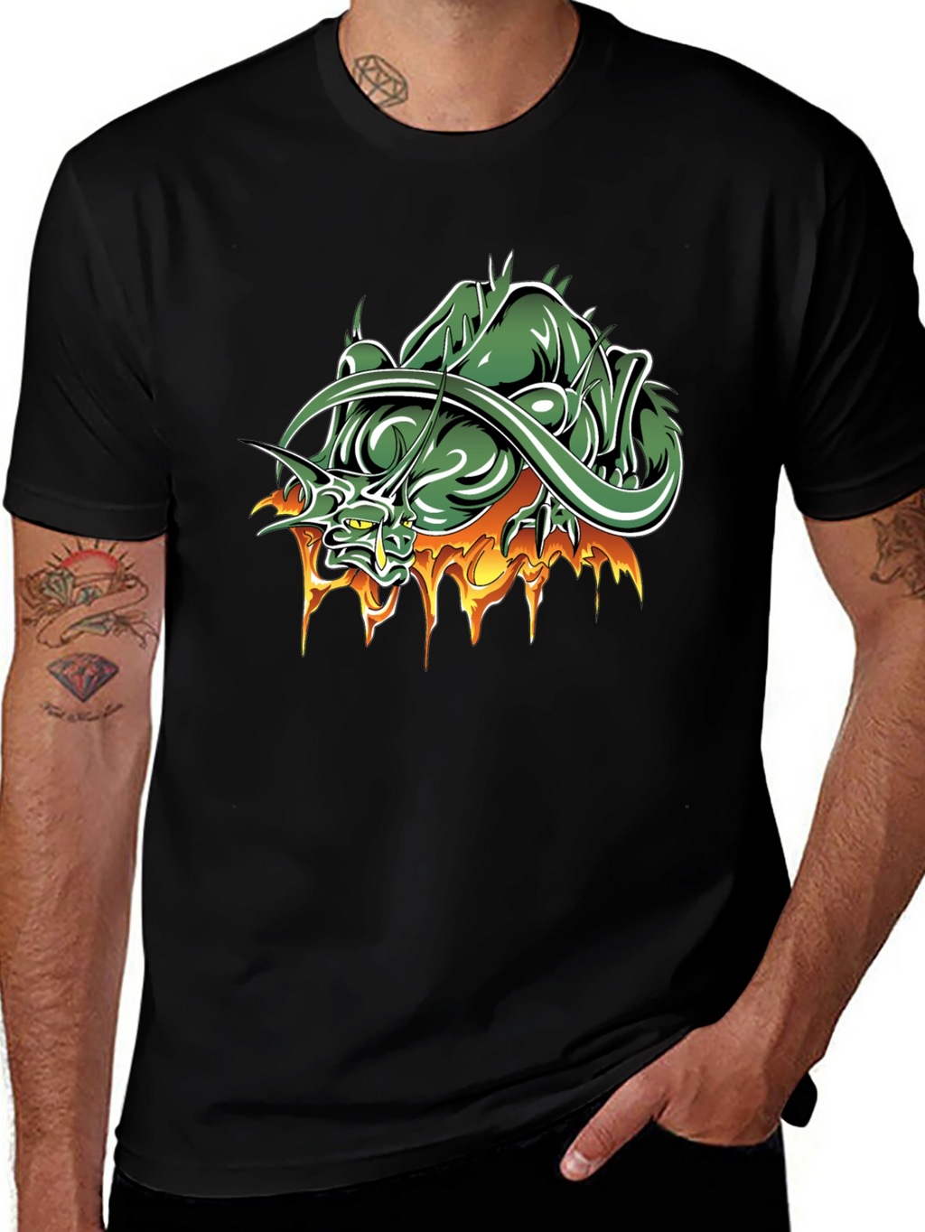 Mens Black T-Shirt with Dragon Graphic