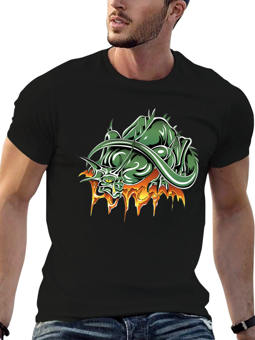 Mens Black T-Shirt with Dragon Graphic