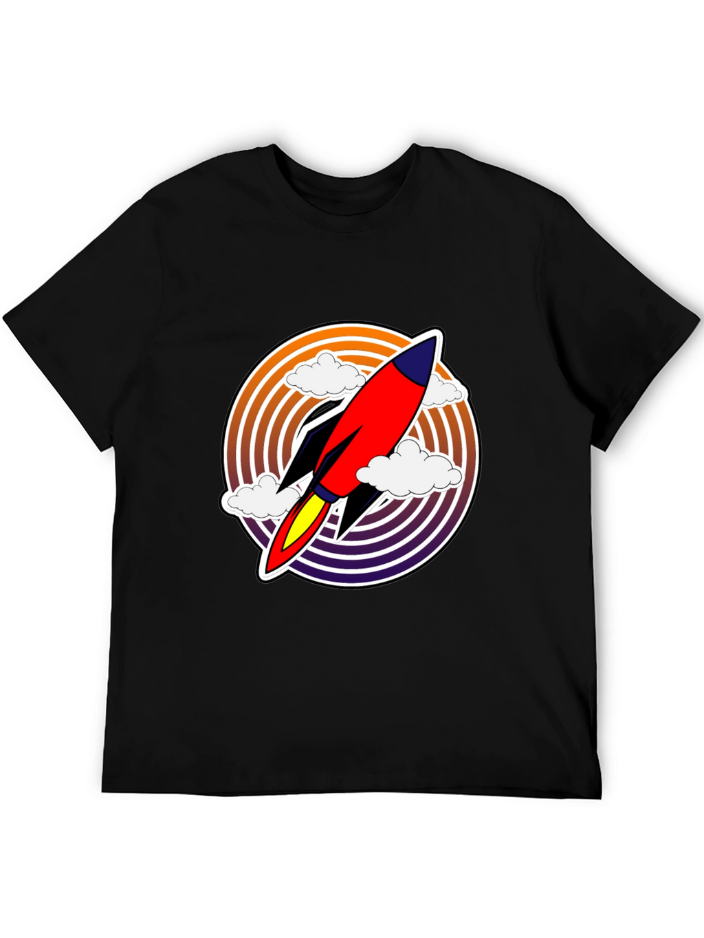 Retro Rocket Launch T-Shirt - Black Graphic Tee