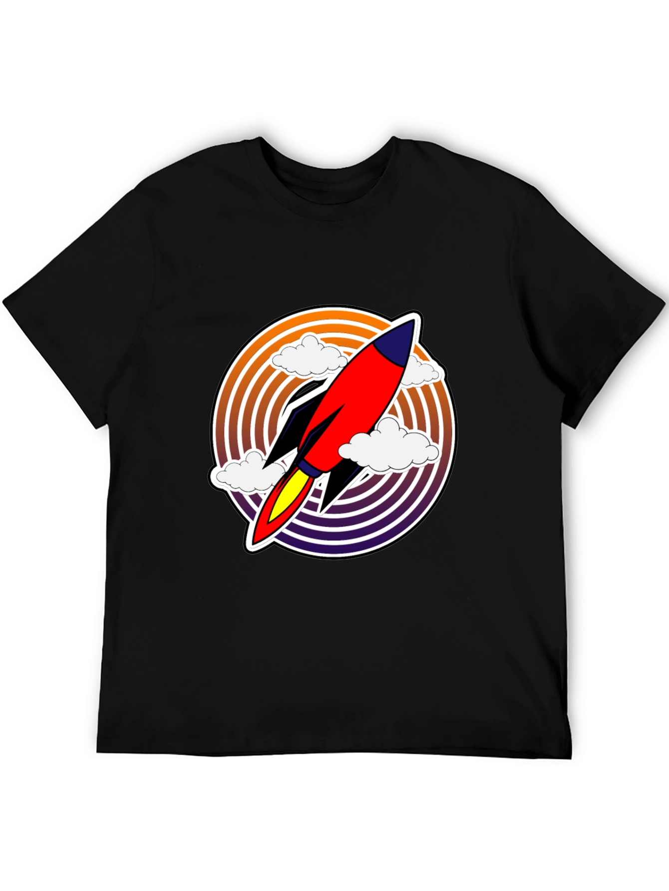 Retro Rocket Launch T-Shirt - Black Graphic Tee