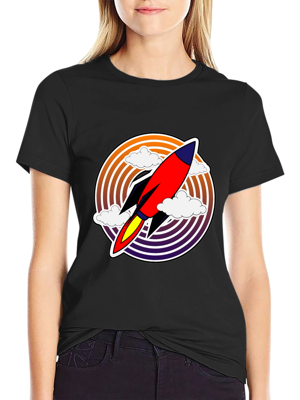 Retro Rocket Launch T-Shirt - Black Graphic Tee