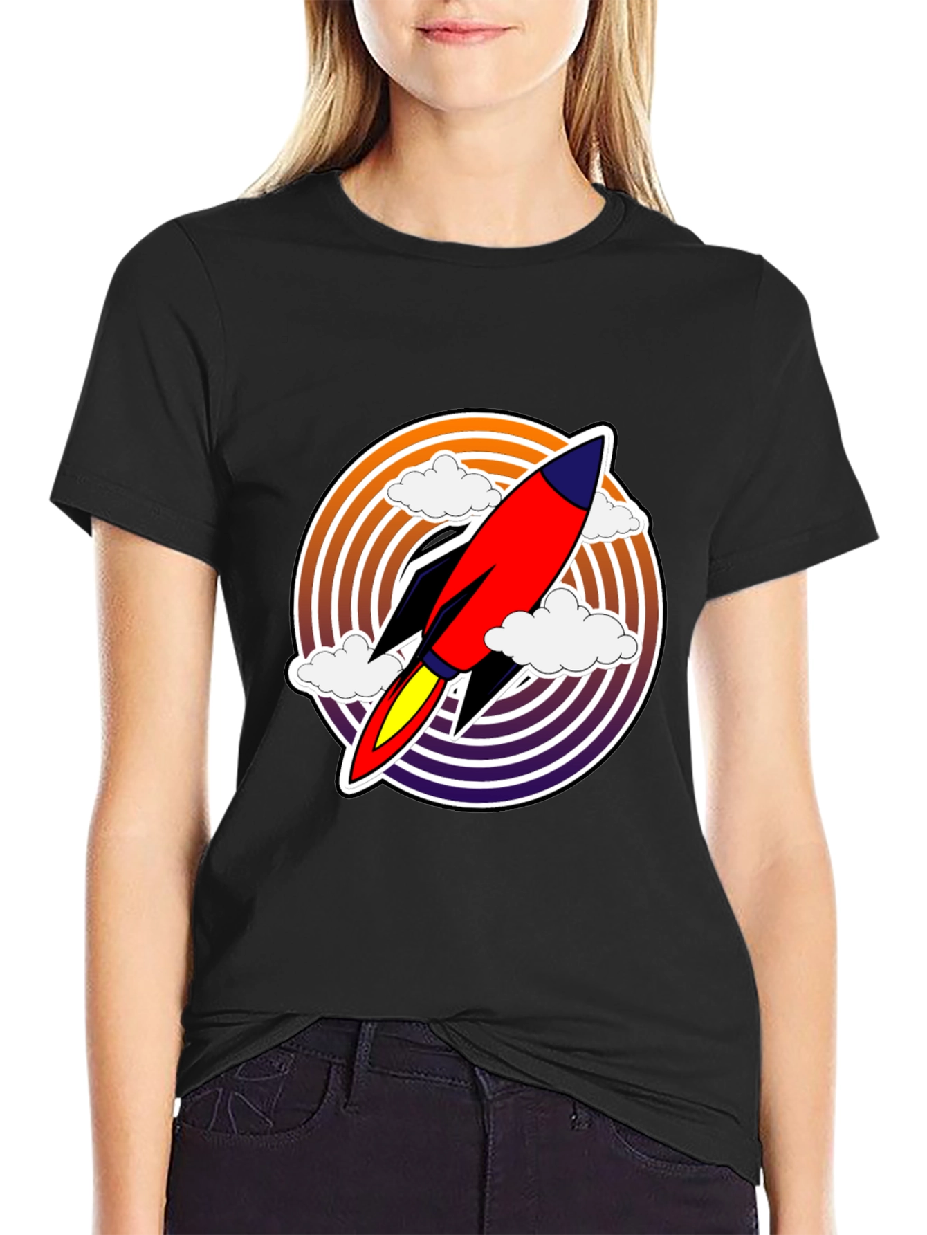 Retro Rocket Launch T-Shirt - Black Graphic Tee