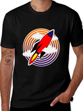 Retro Rocket Launch T-Shirt - Black Graphic Tee