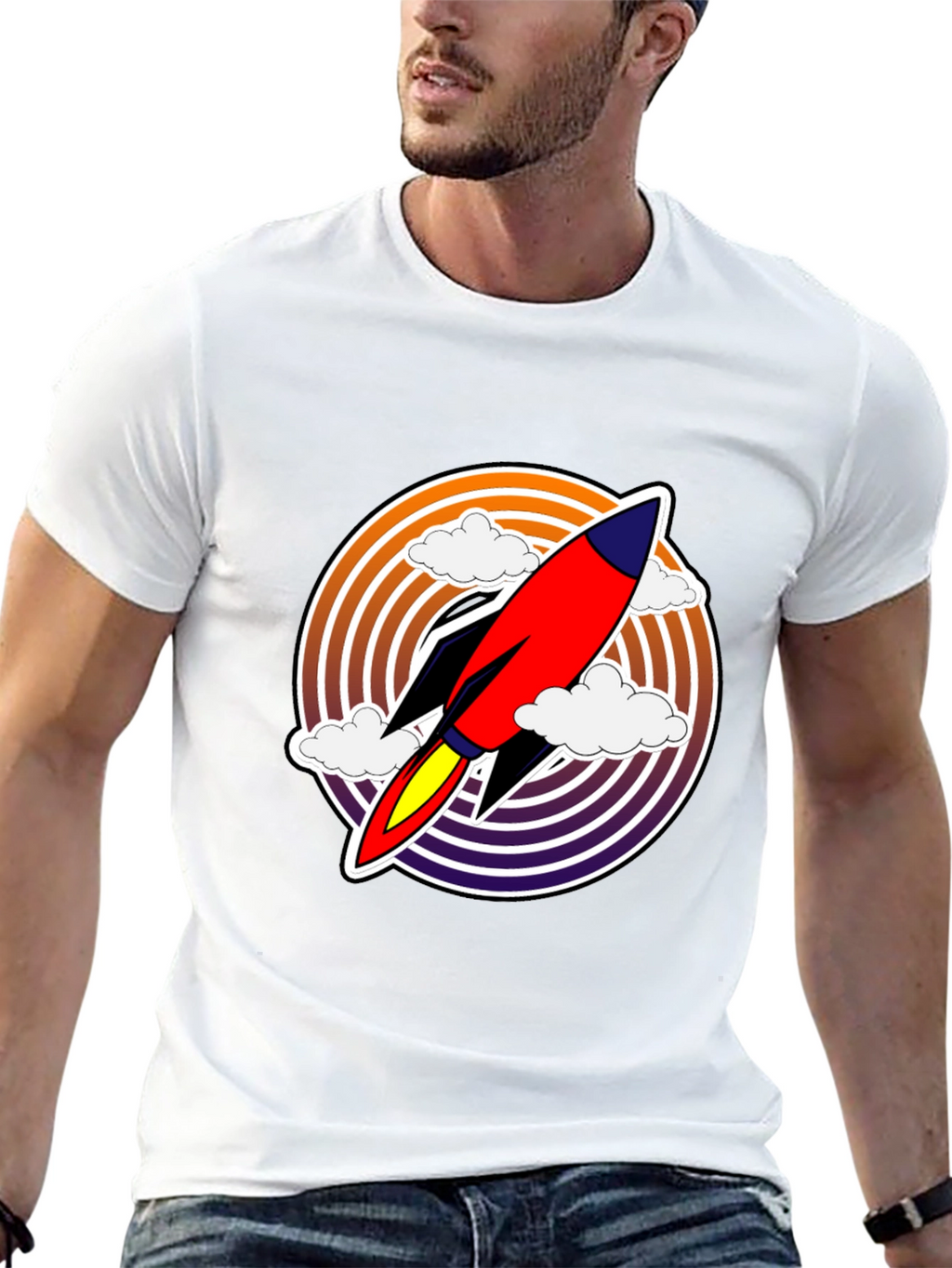 Retro Rocket Launch T-Shirt - Black Graphic Tee