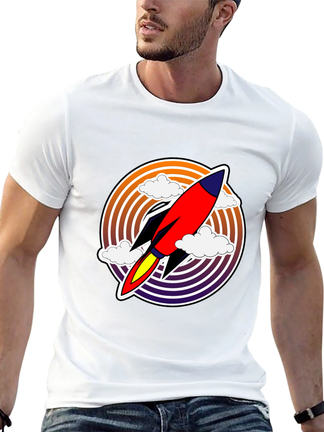 Retro Rocket Launch T-Shirt - Black Graphic Tee
