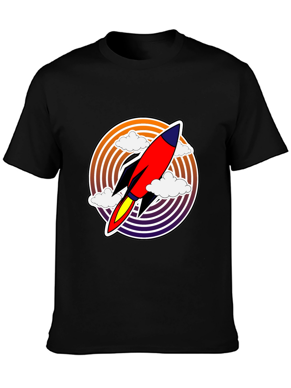 Retro Rocket Launch T-Shirt - Black Graphic Tee