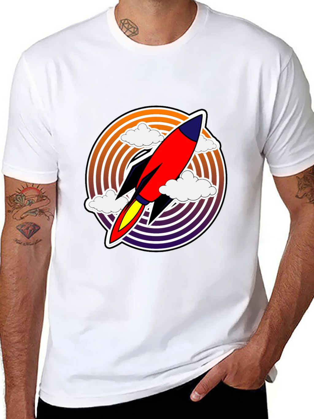 Retro Rocket Launch T-Shirt - Black Graphic Tee