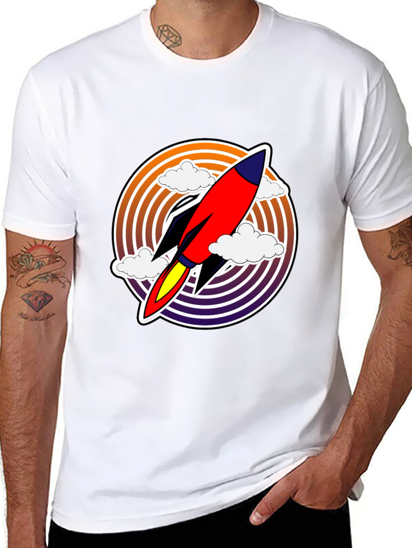 Retro Rocket Launch T-Shirt - Black Graphic Tee