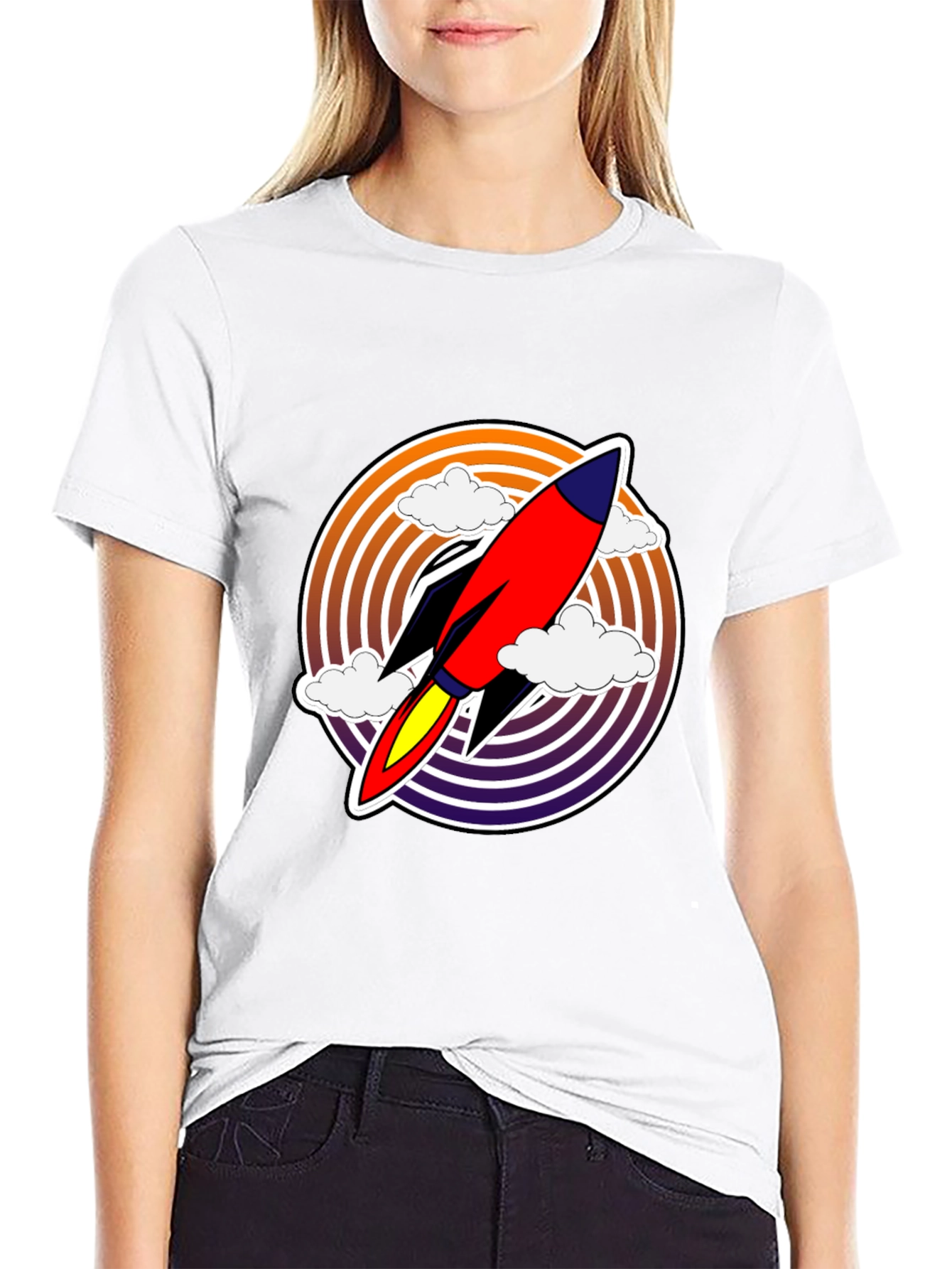 Retro Rocket Launch T-Shirt - Black Graphic Tee