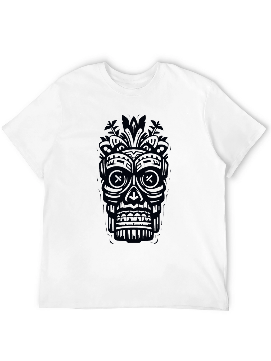 Black Tiki Skull Graphic Tee - Unique Design