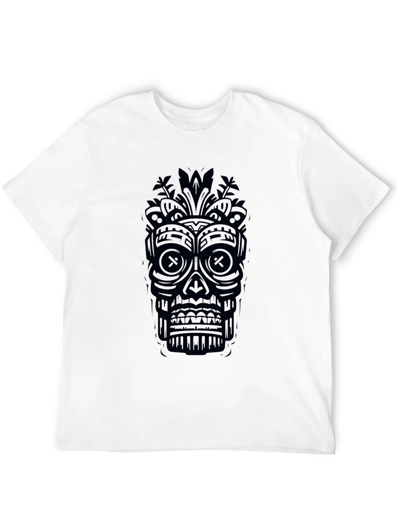 Black Tiki Skull Graphic Tee - Unique Design