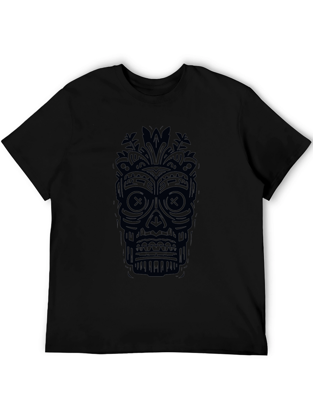 Black Tiki Skull Graphic Tee - Unique Design