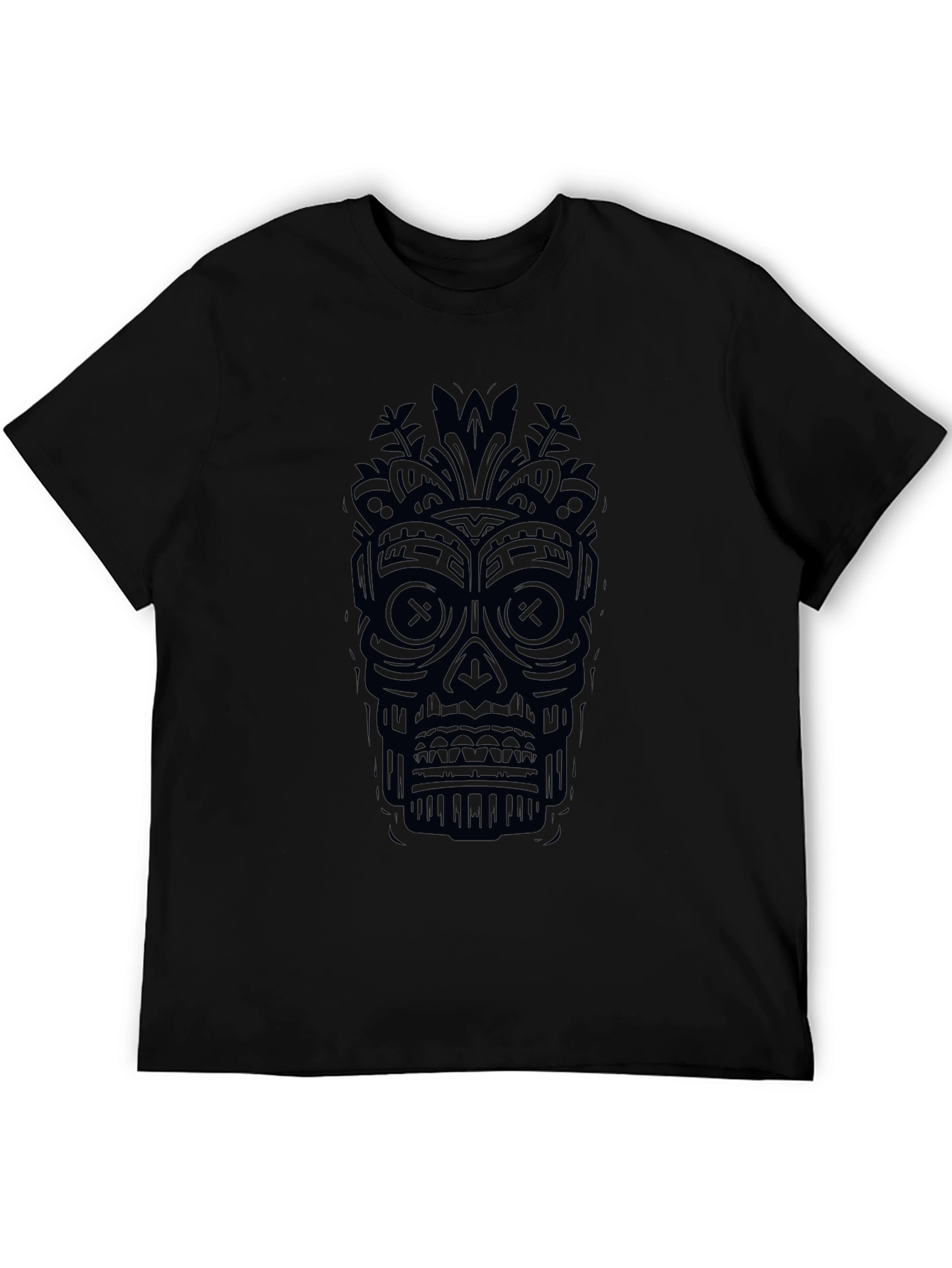 Black Tiki Skull Graphic Tee - Unique Design