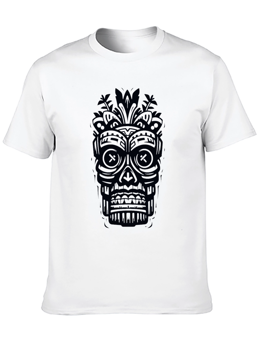 Black Tiki Skull Graphic Tee - Unique Design